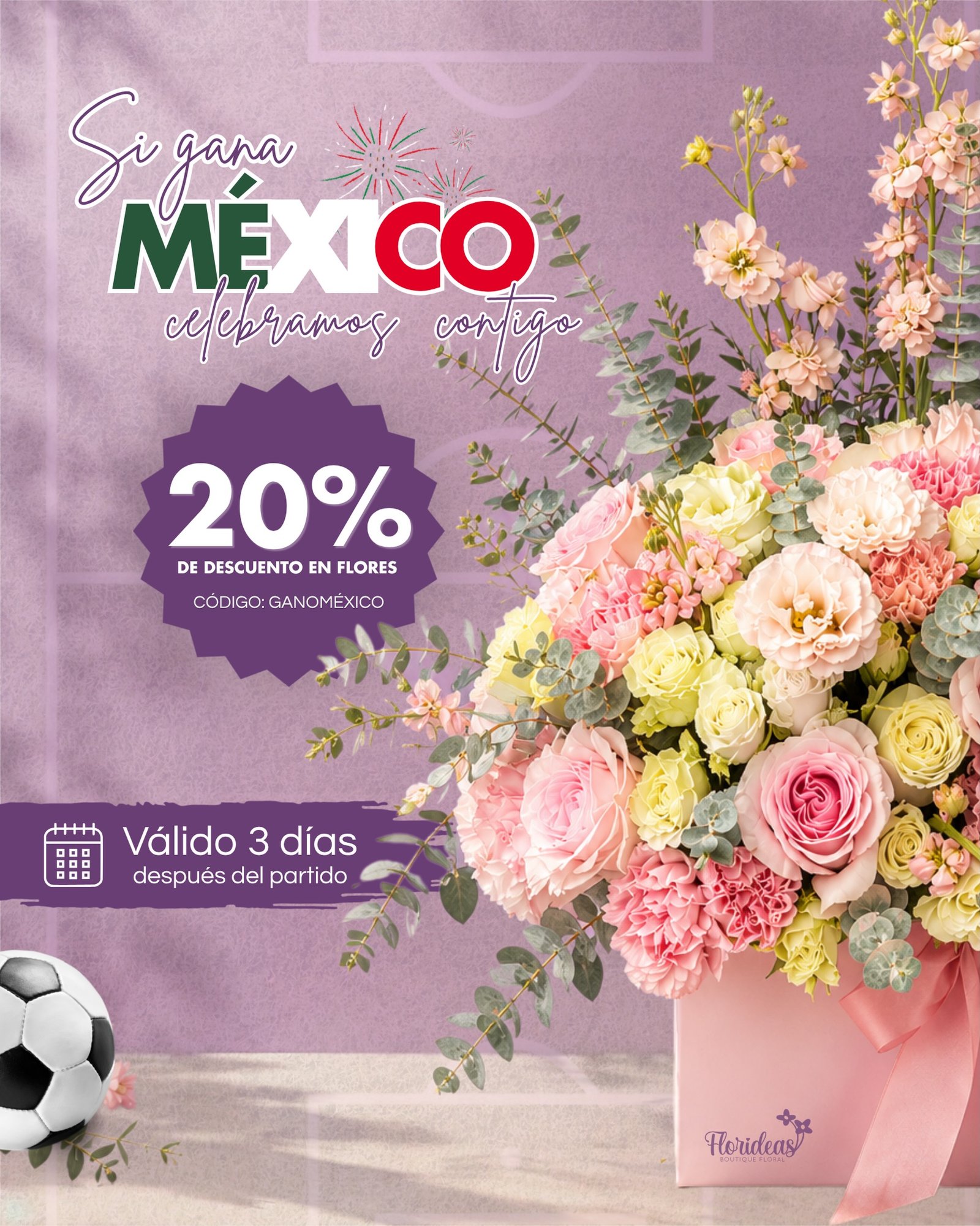 🇲🇽🎉 ¡GANÓ MÉXICO! 🎉🇲🇽Y en Florideas lo celebramos contigo 💚🤍❤️Porque cuando gana México… ¡florecen los momentos! ✨ 20% de descuento en flores ✨⏳ Válido solo por 3 días después del partido Escríbenos, agenda tu pedido y menciona el código: GANOMEXICO📲 WhatsApp: https://wa.link/s1glww📞 (998) 287 3704🌐 www.florescancun.com.mx#OrgulloMexicano #México #Flores #ArreglosFlorales #FloresADomicilio