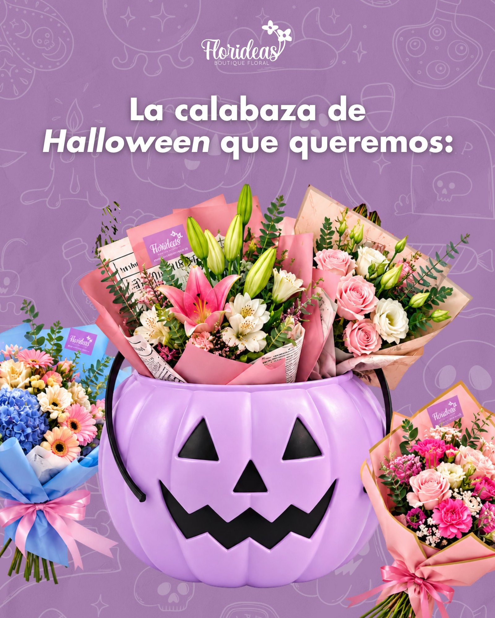 ¿Dulce o truco? Nosotras preferimos flores 🤭💜

Esta es la única calabaza que queremos recibir en octubre: llena de ramos bonitos y muchas flores ✨

Etiqueta a esa persona que debería regalarte una calabaza así 👀 

En Florideas tenemos ramos y arreglos florales para sorprender en cualquier ocasión. ¡Haz tu pedido! 💌
📲 WhatsApp: 998 167 8206
📞 (998) 287 3704
📍 Entregas a domicilio en Cancún.

#Florideas #FloreríaCancún #FloresCancún #RamosDeFlores #FloresADomicilio #RegalaFlores #Halloween2026 #Octubre #cancun